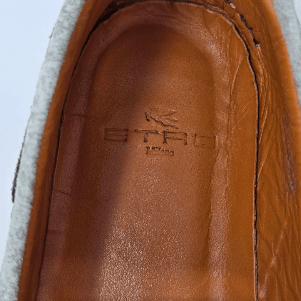 ETRO MILANO ORANGE BROWN LEATHER PAISLEY BOAT SHOES MENS 