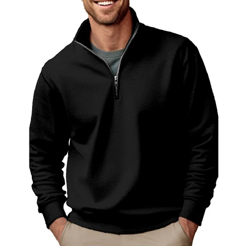 Herren lässig Baggy einfarbig Stehkragen T-Shirt Fleece 1/4 Reißverschluss Sweatshirt Tops - Bild 13 von 33