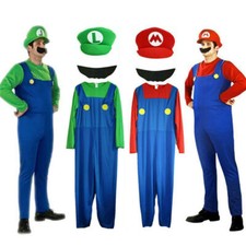 Mens Adult Super Mario and Luigi Fancy Dress Plumber Bros Halloween Costume