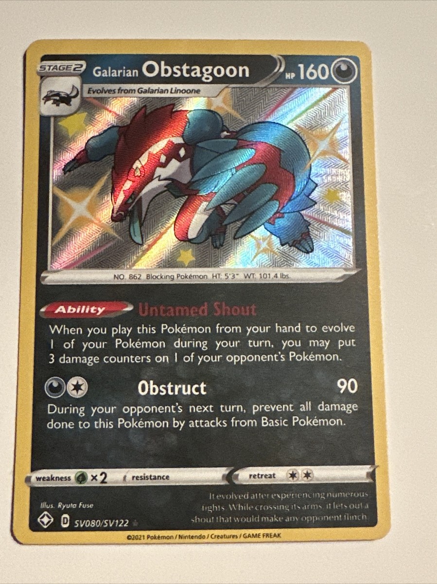 shiny obstagoon pokemon card Galarian 2020 Sword & Shield: Vivid Voltage #198/185 Holo (Secret) Price Guide Colorless Obstruct (90) During your opponents next turn Galarian Obstagoon - S4a -