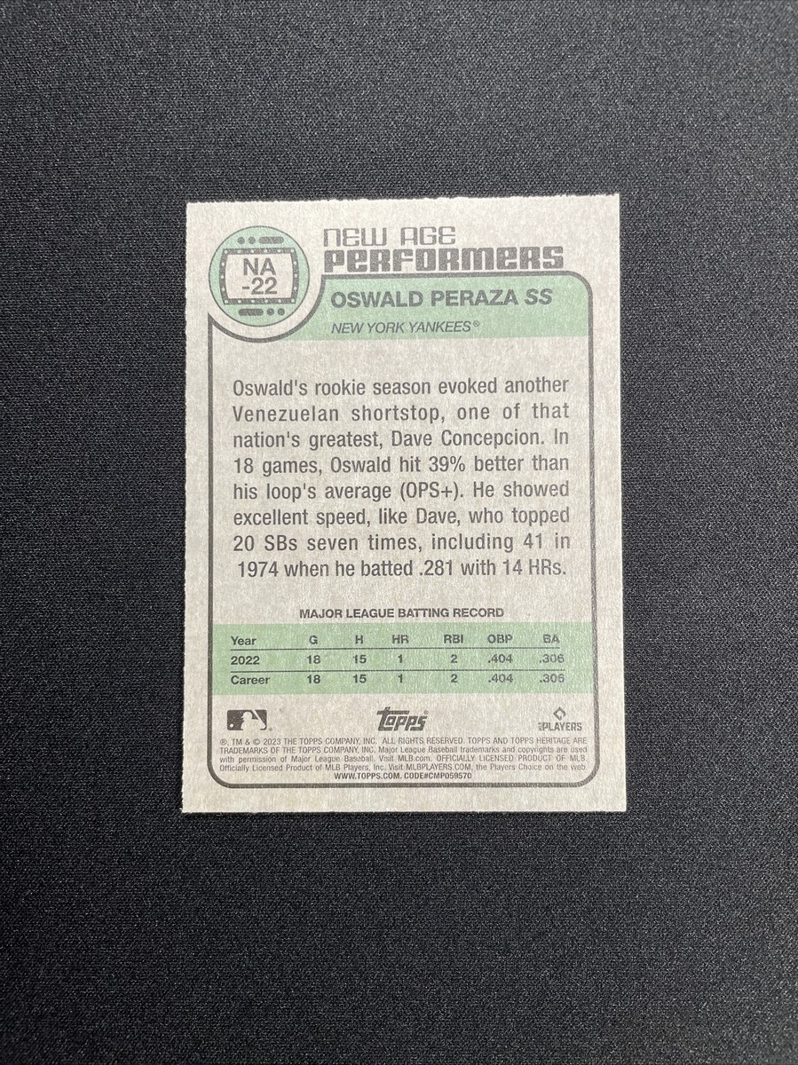 2023 Topps Heritage Oswald Peraza Rookie New Age Performers NA-22
