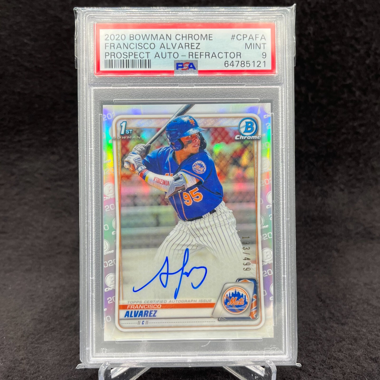 Francisco Alvarez 2020 Bowman Chrome Refractor Auto /499 1st Prospect RC PSA 9