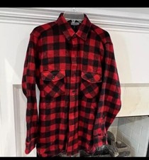Vtg Lands End Wool Flannel Shirt Buffalo Red/Black Plaid Men’s Medium USA Made
