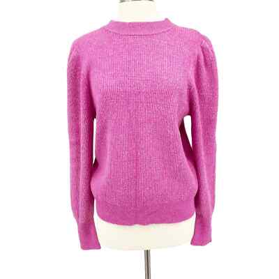 Free Press Crew Neck Long Puff Sleeve Sweater Pink Womens XL