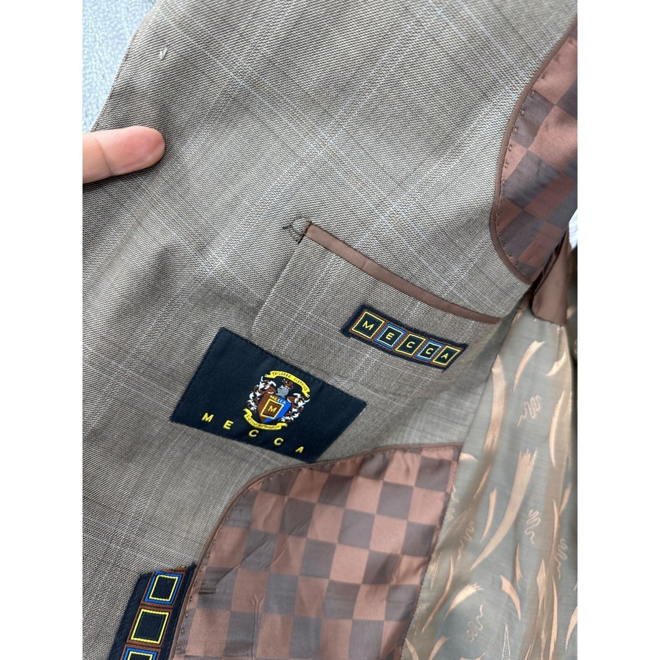 Mecca Blazer Mens 44R Morton Superior 150s Plaid Peak Collar Sport Coat