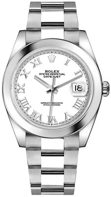 Rolex Datejust 41 White Roman Dial Steel Oyster Bracelet Self-Winding Mens Watch