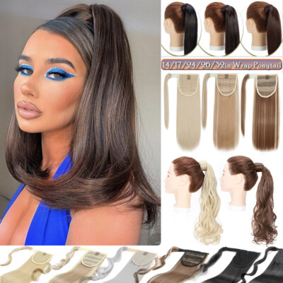 100% Natural Ponytail Clip In Extensions As Human Wrap On Pony Tail Thick  Hair