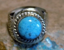 New Sterling Silver Kingman Turquoise Mens Ring Navajo Lorenzo James Size 12 1/4