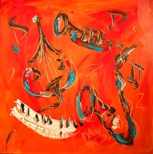 MUSIC JAZZ  ART Painting on canvas IMPRESSIONIST ART  BY MARK KAZAV RY79