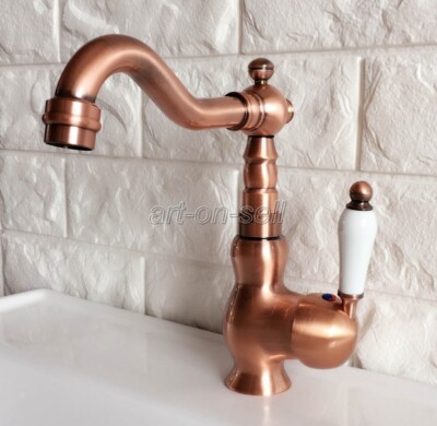 Bathroom Sink Faucet Single Handle & Hole Basin Red Copper Deck Mount Mixer Tap