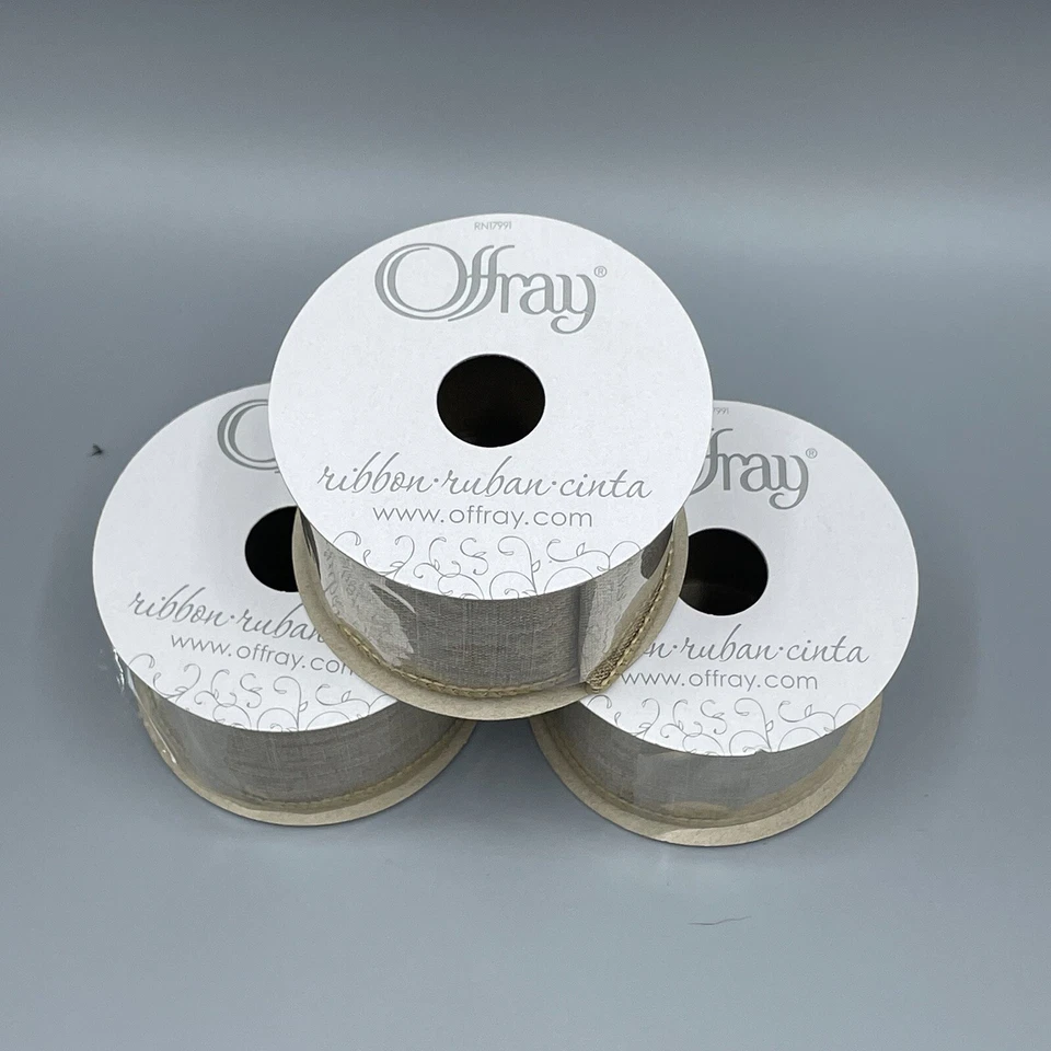 Offray Ribbon Lot Of 3 Brown Linen Polyester Ribbon In Natural 2in X 9ft - Image 2 of 4