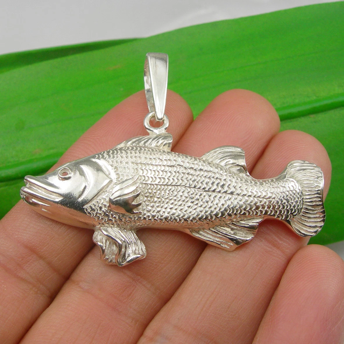 Game Fishing Barramundi Sea Bass Fish Large Pendant Genuine 925 Sterling  Silver