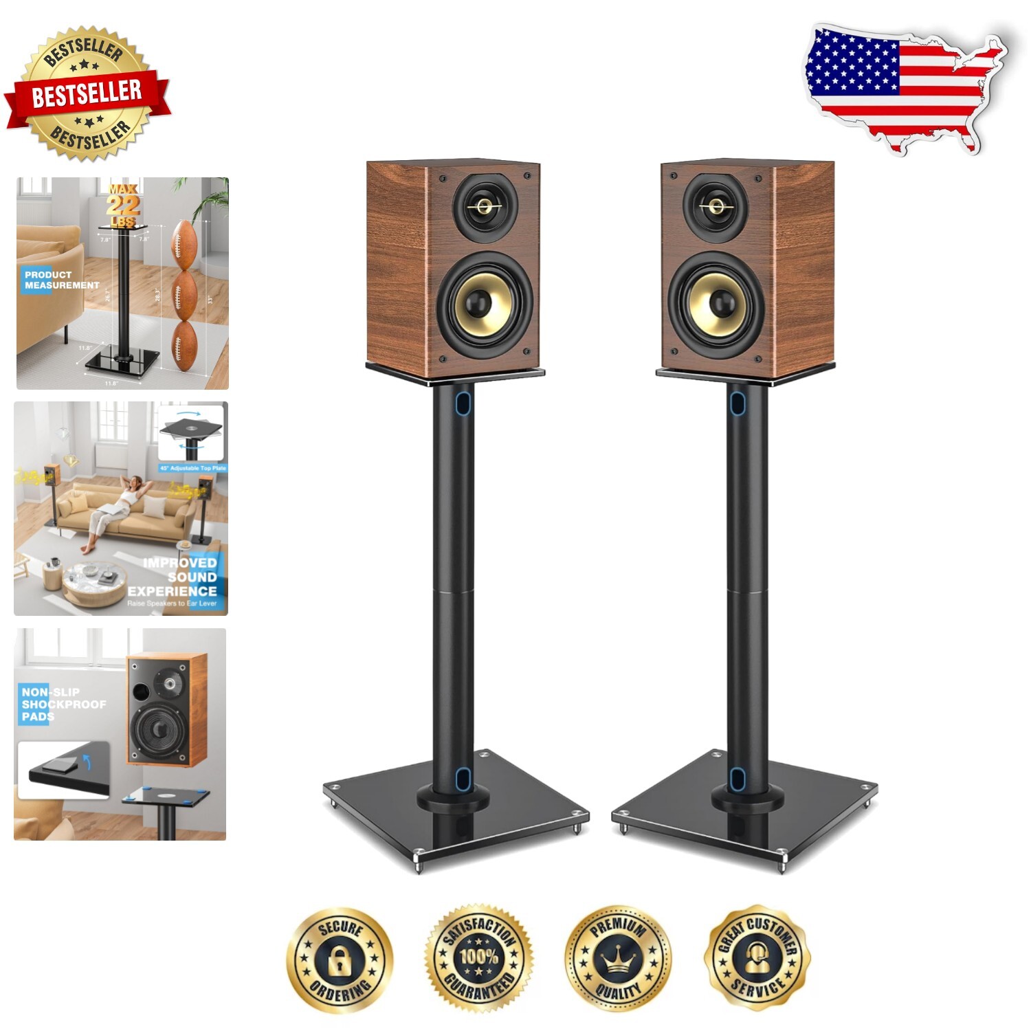 45° Adjustable Swivel Speaker Stands for Enhanced Surround Sound - 28 Inch Pair