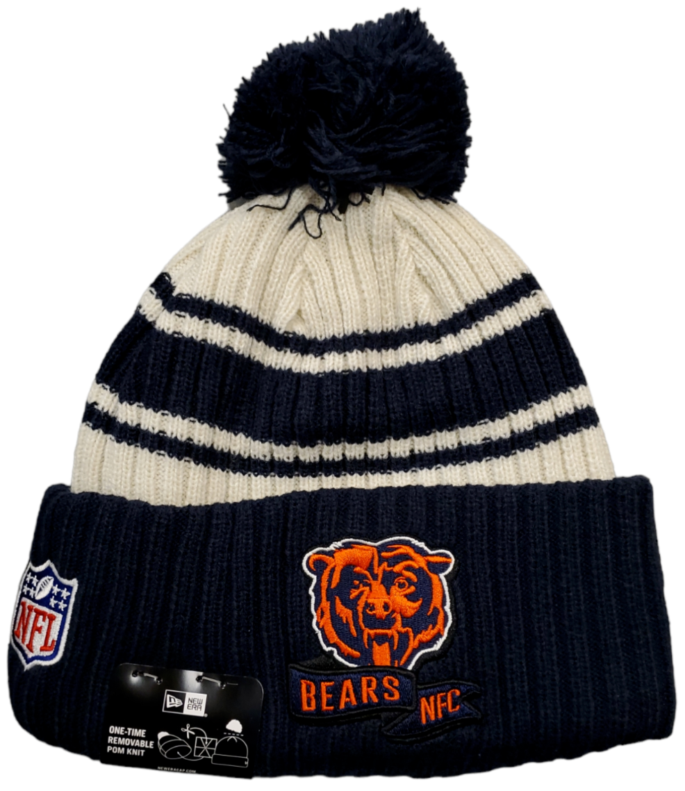 Chicago Bears Sideline Sport Cuffed Pom Knit Hat Cream/Navy Bear