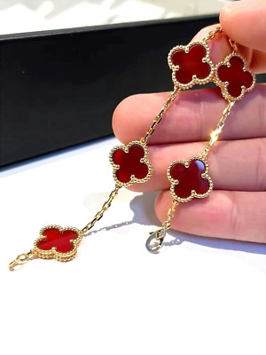 Van Cleef & Arpels Bracelet Red Vintage Alhambra Carnelian 5 Motif Bracelet
