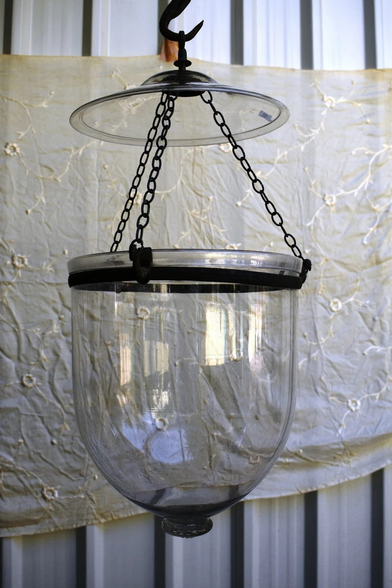 Antique Colonial Bell Jar Glass Lantern Belgian Lamps Pendent Light Ceiling