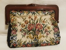 Vintage Clutch Purse / Handbag Hong Kong Made Tapestry Makeup Bag Lucite Frame