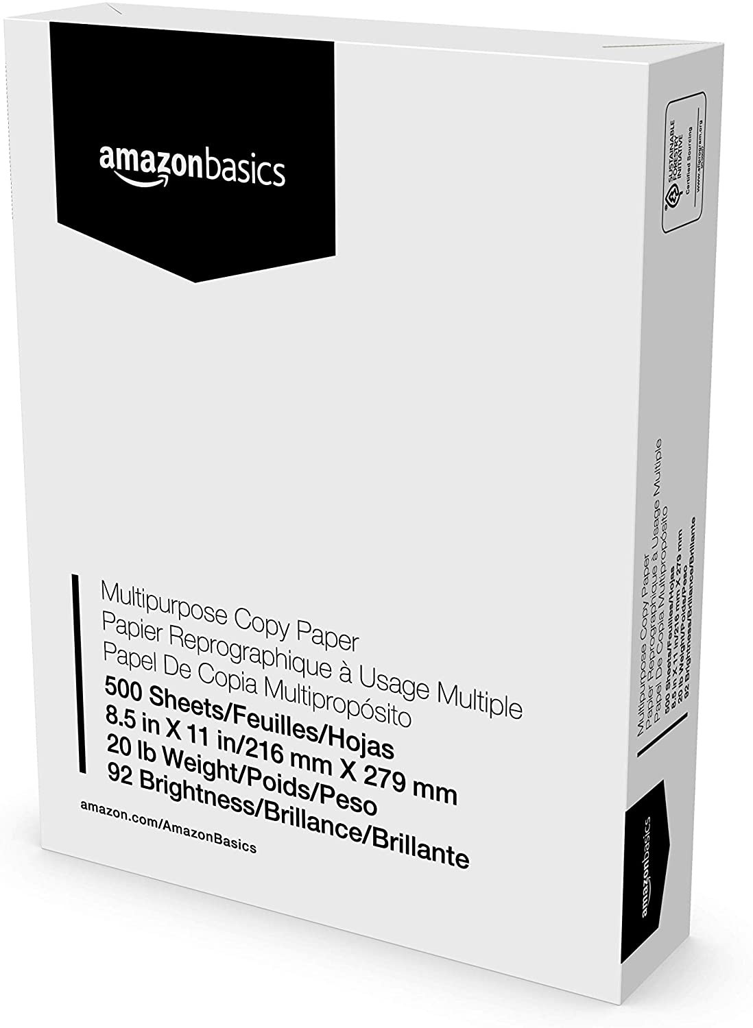 Amazon Basics Multipurpose Copy Printer Paper, 8.5" X 11", 20Lb, 1 Ream (500 She