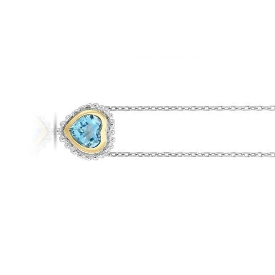 Phillip Gavriel Designer Love Heart Shape Blue Topaz Necklace 18k