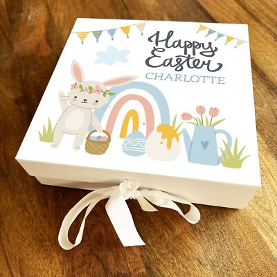 Osterhase Eier & Wimpel quadratisch Schokolade Leckereien Süßigkeiten Korb Geschenkbox