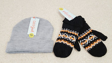 Cat  Jack Boys Gray Hat  Mittens Gray, Black, Orange - One Size
