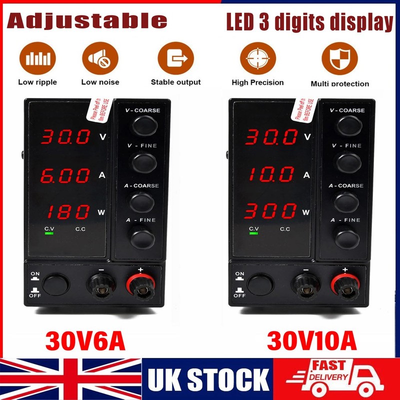Adjustable Lab Bench DC Power Supply LED Variable Regulator Precision 30V、6A、10A