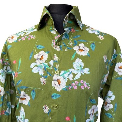 HAWES & CURTIS Hemd Herren 2XL (46-47'') Langarm Grün Blumenmuster