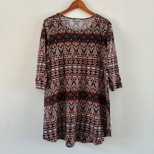 Abbeline Tunic Dress M Multicolor Tribal Geometric 3/4 Sleeve Boho Knit Aztec