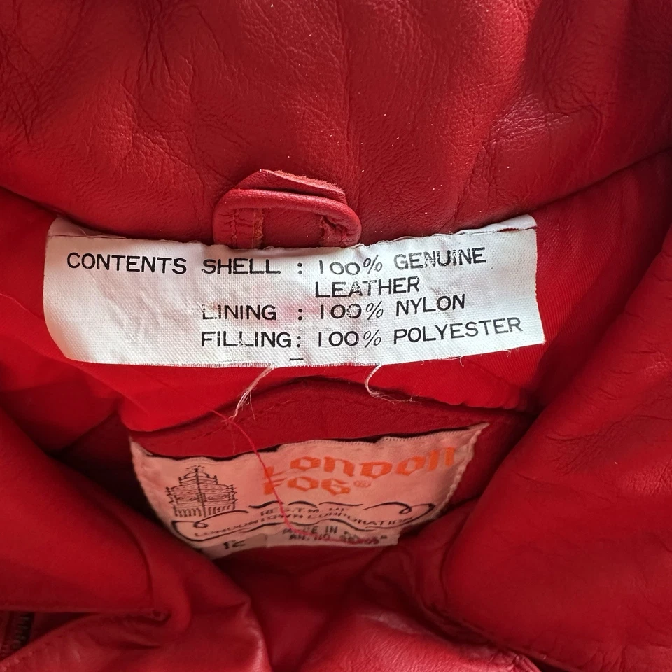 Chaqueta de Moto de Cuero Rojo Niebla Londres De Colección Rara Para Mujer 12 Hecha en Corea Años 80 Foto 4 de 4