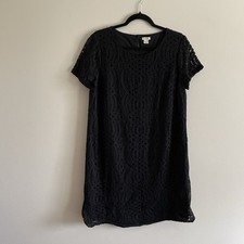 J.Crew Factory Women 12 Black Short Sleeve Lace Shift Dress With Scalloped Hem