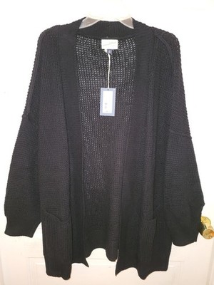 Universal Thread Womens Cardigan XXL New Black Pockets Open Front 100% Cotton 
