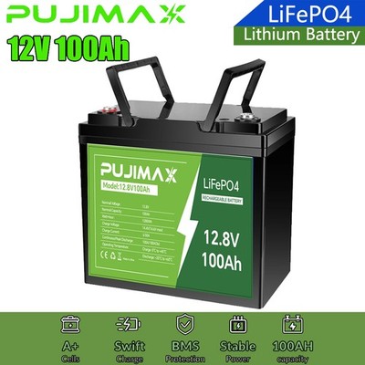 LiFePO4 Battery 12V 100Ah Deep Cycle Built-in BMS RV Solar Marine Golf Cars