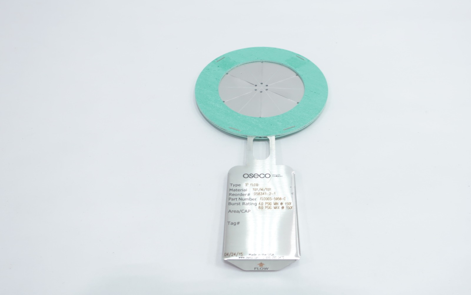 Oseco FLCO03-5956-C Tef/n/tef Rupture Disc 8psi 3in
