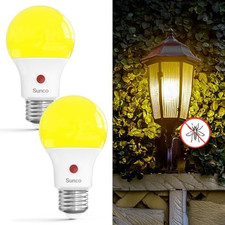 Sunco Yellow Light Bulbs Outdoor A19, LED Bug Lights for outside Dusk to Dawn, 4