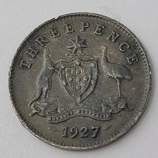 1927 George V Australia .925 Silver Threepence Three Pence 3d coin 