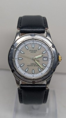 Vintage Pulsar Solar Stainless Steel Case Men's Wristwatch Quartz 100m