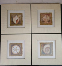 Seashell Framed Art Set of 4 Coastal Nautical Wall Hanging Decor New Open Box