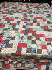 VTG 1950s-60s Homemade Heavy Patchwork Crazy Quilt - 75x95  -Fair
