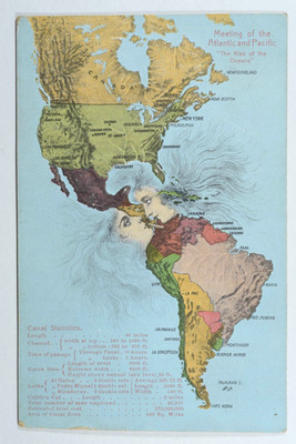 Panamakanal Kuss der Ozeane geprägte Karte Postkarte I.L. Maduro Jr um 1914 /B13