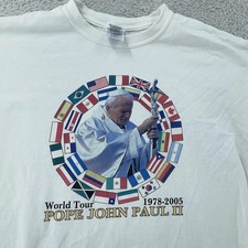 Vintage Pope John Paul II Shirt Mens Small White World Tour 1978-2005 Flags 90s