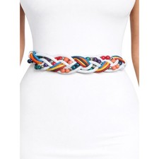 Vintage Bungee Colorful Woven Rope Beaded Belt Hook Closure Boho Statement