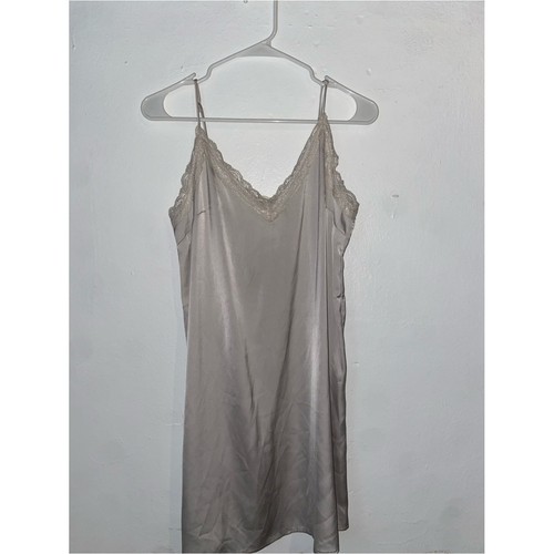 H&M Lace-Trim Satin Slip Dress in Light Taupe