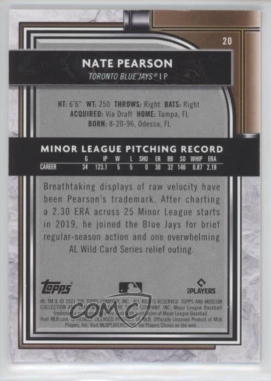 2021 Topps Museum Collection Copper Nate Pearson #20 Rookie RC - Image 2 of 2