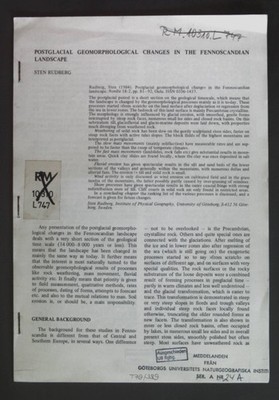 Postglacial Geomorphological Changes in the Fennoscandian Landscape. Rudberg, St