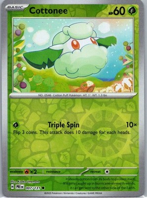 Pokemon TCG Cottonee 007/131 Prismatic Evolutions Rev Holo NM