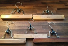 Lot Of 5 Vtg Wooden Hangers 2 Setwell - Pants Skirts High Quality Luxury Hangers