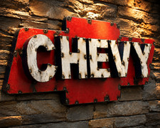 Vintage Style Chevy Metal Bowtie Wall Sign 24.5 3d Garage Man Cave Gas Oil Deco