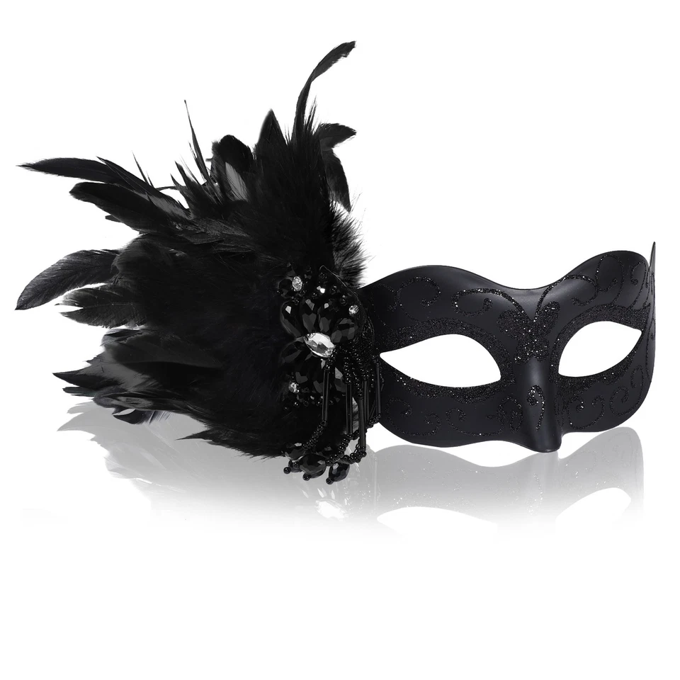 Máscara de mascarada de plumas brillantes para mujer Mardi Gras Halloween Juegos con disfraces Fiesta Foto 2 de 4