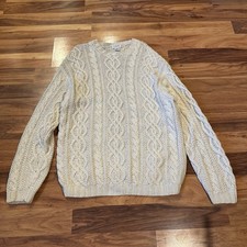 J Crew Knit by Hand Wool Sweater Cable Knit Large Heavy Fisherman Chunky Linen