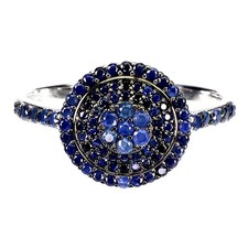 925 Sterling Silver Ring Blue Sapphire Round Diamond Cut Gemstone Jewelry Sz 7.5